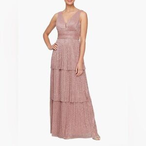 Alex Evenings Metallic Sleeveless Tiered Gown